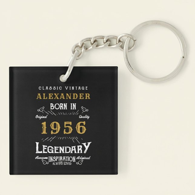 Llavero Personalized 70th Birthday Legend 1956 Vintage (Born 1956 birthday keychain. Pastel background.)