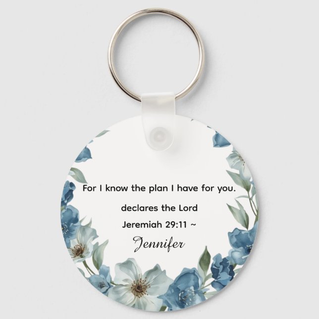 Llavero Personalized blue flower Bible Scripture jeremiah  (Anverso)
