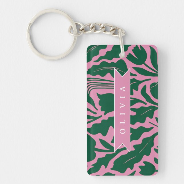 Llavero Personalized Bold Pink Botanical Floral Name Gift (Frente)