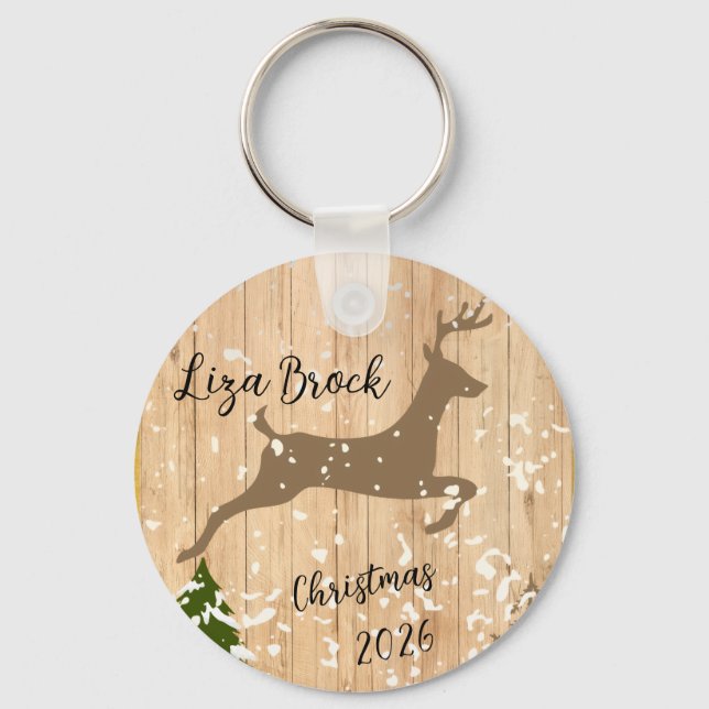 Llavero Personalized doe Christmas bauble wooden backgroun (Anverso)