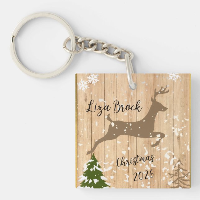 Llavero Personalized doe Christmas bauble wooden backgroun (Frente)