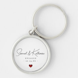 Llavero Personalized Engagement Date White Heart Script