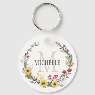Llavero Personalized Floral Monogram Woodland Blossoms