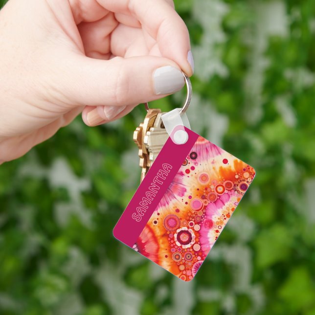 Llavero Personalized Fun Retro Orange Hot Pink Art Pattern (Mano)