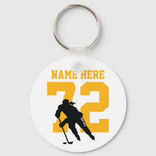 Llavero Personalized Girls Hockey Player Name Number Gold