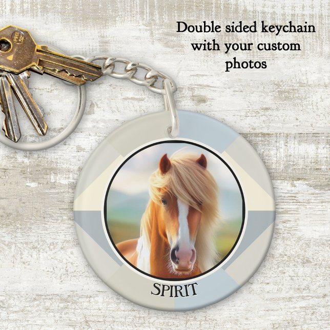 Llavero Personalized Horse Lover Photo (Personalized keychain with your custom (horse or other) photo on a modern abstract design)