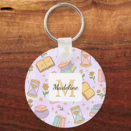 Llavero Personalized Magic Books Girl Wizard Name Purple 