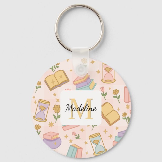 Llavero Personalized Magic Books Girl Wizard School Pink (Anverso)