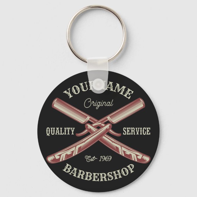 Llavero Personalized NAME Barber Straight Razor Barbershop (Anverso)