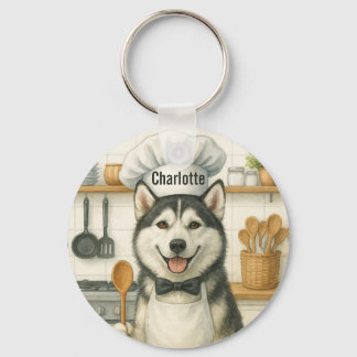 Llavero Personalized Name Funny Siberian Husky Dog Chef