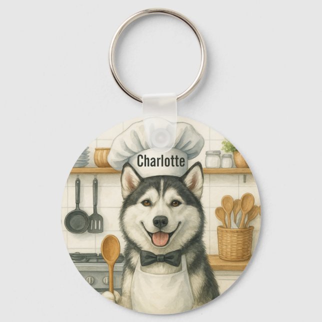 Llavero Personalized Name Funny Siberian Husky Dog Chef (Anverso)