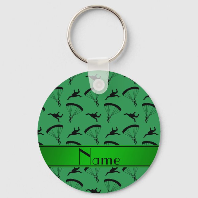 Llavero Personalized name green skydiving pattern (Anverso)