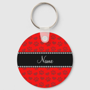 Llavero Personalized name neon red hearts and paw prints
