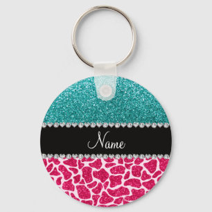 Llavero Personalized name pink giraffe turquoise glitter