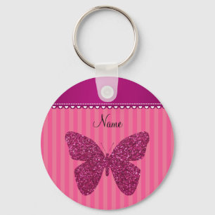 Llavero Personalized name pink glitter butterfly