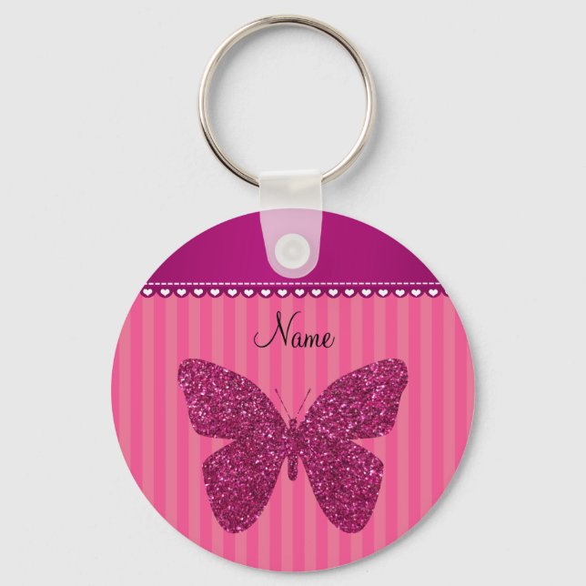 Llavero Personalized name pink glitter butterfly (Anverso)