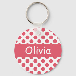 Llavero Personalized Name Pink Polka Dots Keychains