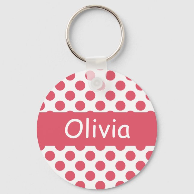 Llavero Personalized Name Pink Polka Dots Keychains (Anverso)