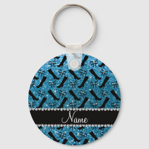 Llavero Personalized name sky blue glitter boots bows
