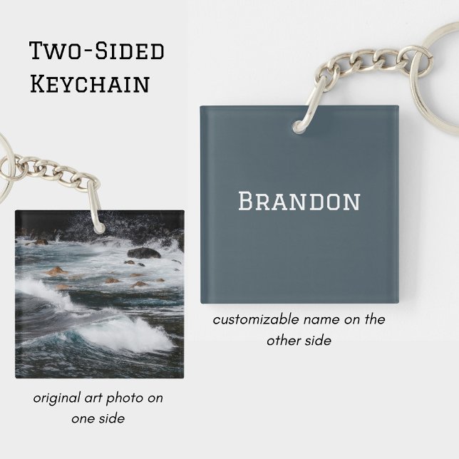 Llavero Personalized Ocean Wave Photo Minimal Men's Name (Subido por el creador)