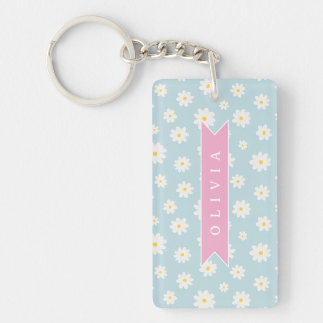 Llavero Personalized Pastel Blue Daisy Coquette Girly Cute (Frente)