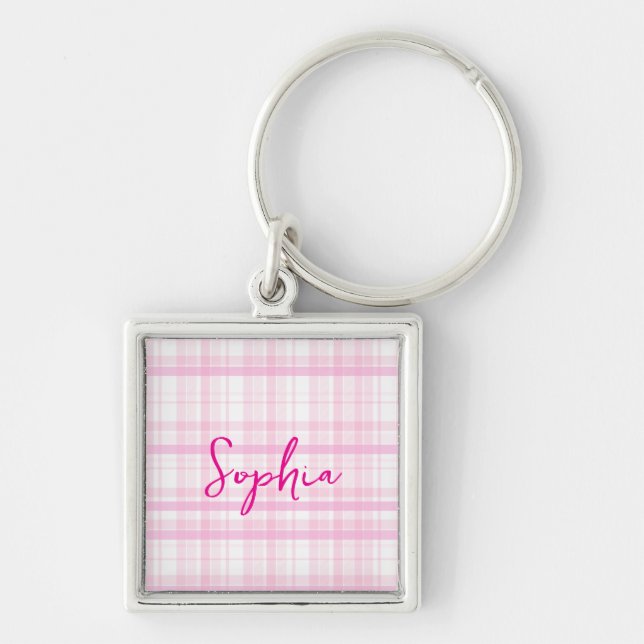 Llavero Personalized Pink Plaid  (Frente)