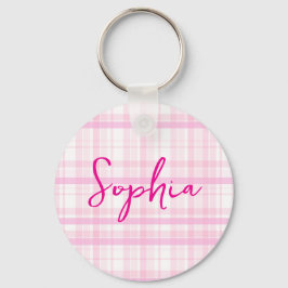 Llavero Personalized Pink Plaid keychain  with Name 