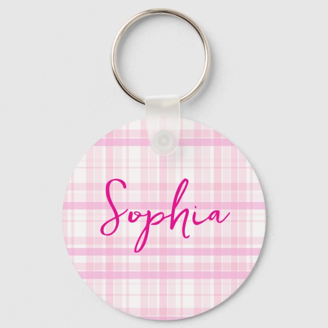Llavero Personalized Pink Plaid keychain  with Name  (Anverso)