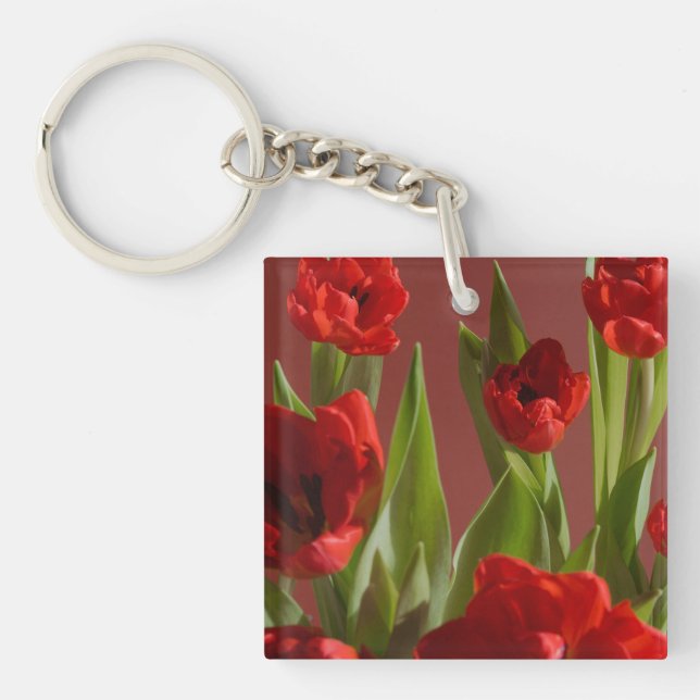 Llavero Personalized Red tulips Flower Photo Women's  (Frente)