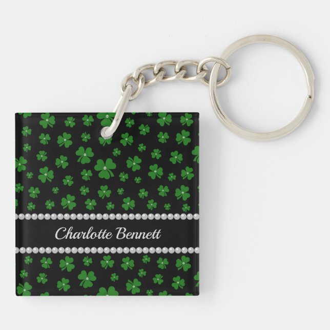 Llavero Personalized St. Patrick’s Day Shamrock with Pearl (Atrás)