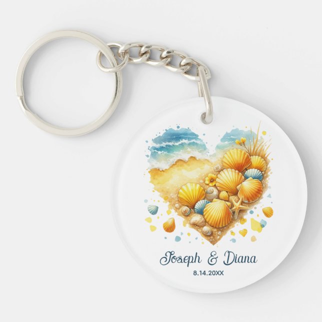 Llavero Personalized Valentine Anniversary Seashell Heart (Frente)