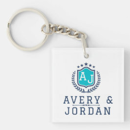 Llavero Personalized wite blue Monogram Wedding