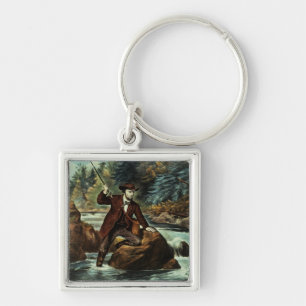 Llavero Pesca de la trucha de arroyo - un momento ansioso,