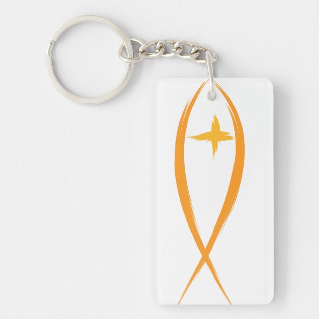 Llavero Pescado cristiano amarillo con llave cruzada amari (Frente)