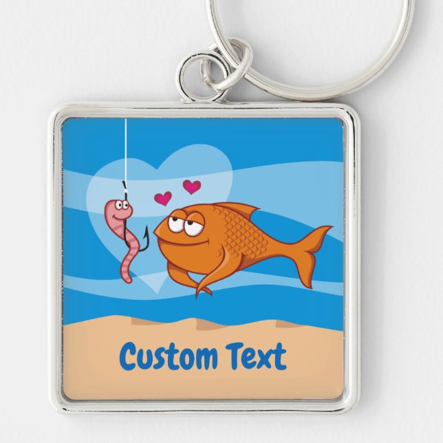 Llavero Pescado y cebo en amor Premium Square Keychain (Frente)