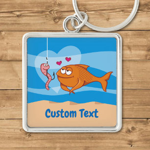Llavero Pescado y cebo en amor Premium Square Keychain