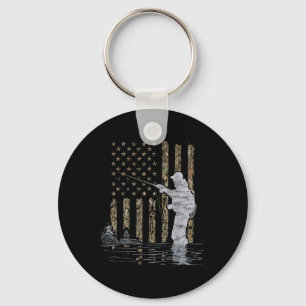 Llavero Pescador de pesca con mosca bandera americana camu