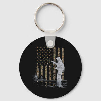 Llavero Pescador de pesca con mosca bandera americana camu