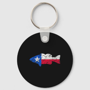 Llavero Pescando lubina de boca pequeña con bandera de Tex