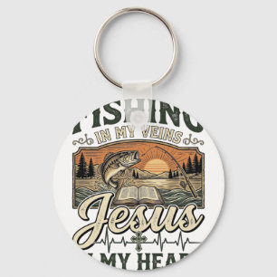 Llavero Pescar En Mis Venas Jesús En Mi Corazón Vintage