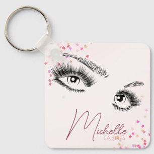 Llavero Pestañas Brillantes Rosa Glitter Confeti Maquillaj