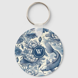 Llavero Pez Koi Nenúfar Azul Chinoiserie Toile Inicial