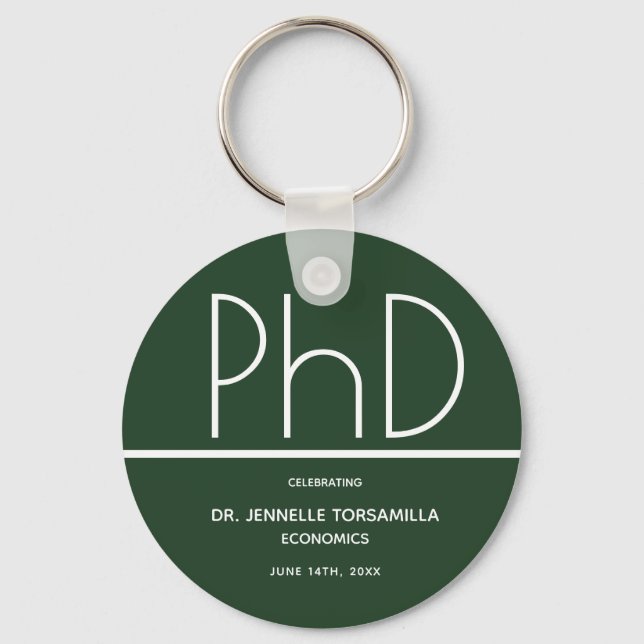 Llavero PhD Graduation Party Green Favor Keychain (Anverso)