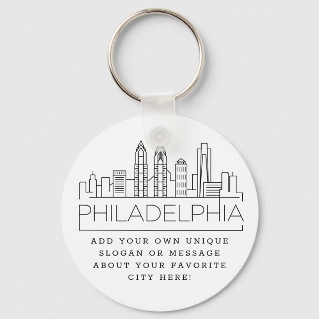 Llavero Philadelphia Stylized Skyline | Custom Slogan (Anverso)