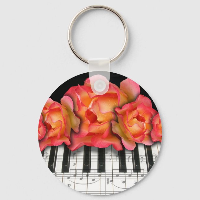 Llavero Piano Keyboard Rosas y Music Notes (Anverso)