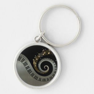 Llavero Piano Keys y Gold Music Notes