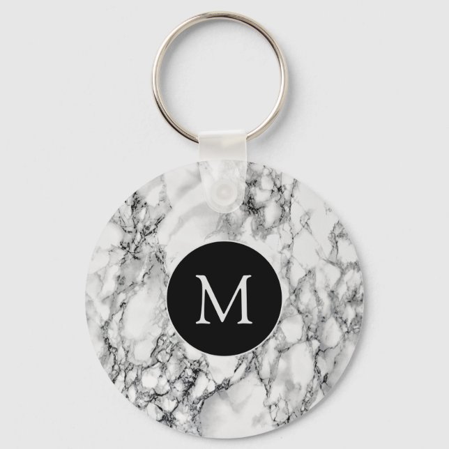 Llavero Piedra de mármol blanco de moda - Añade tu carta / (Anverso)