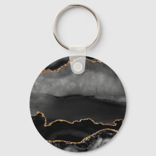 Llavero Piedra negra de Purpurina dorado y gris oscuro