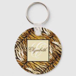 Llavero Piel de tigre, monograma, elegante, tigre, rayado