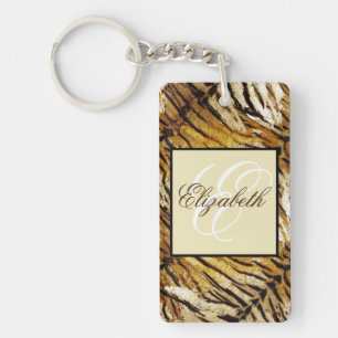 Llavero Piel de tigre, monograma, elegante, tigre, rayado,